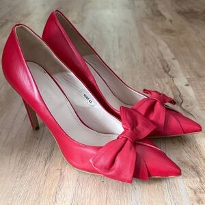 Napoleoni Italian Leather Women’s Red Bow Heels, Size 41